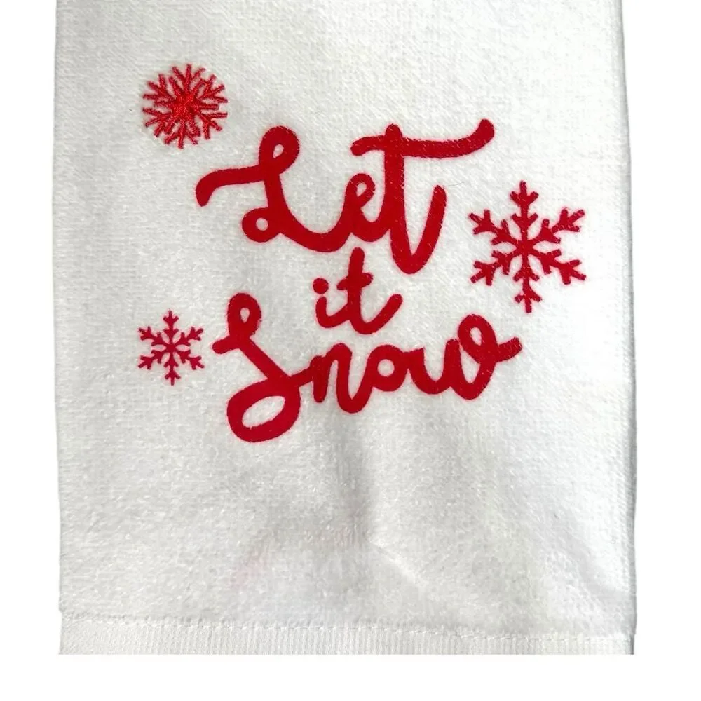 Aldi Merry Moments Holiday Hand Towel Set 2-Pack White Let It Snow Black Stars